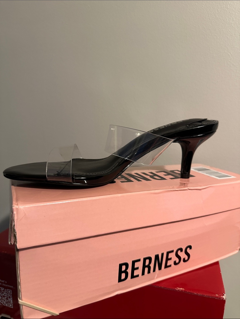 Berness Black Clear-Strap Mid Heel Slide